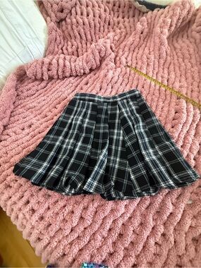 Y2K Black Blue Plaid Pleated Tennis Mini Skirt High Waist Schoolgirl XS